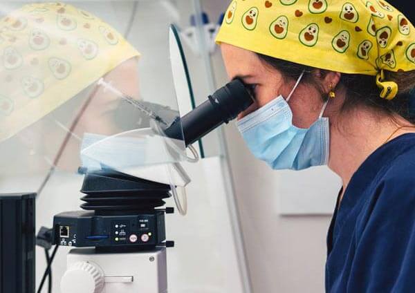 Embrióloga de Gaia realizando estudios del endometrio