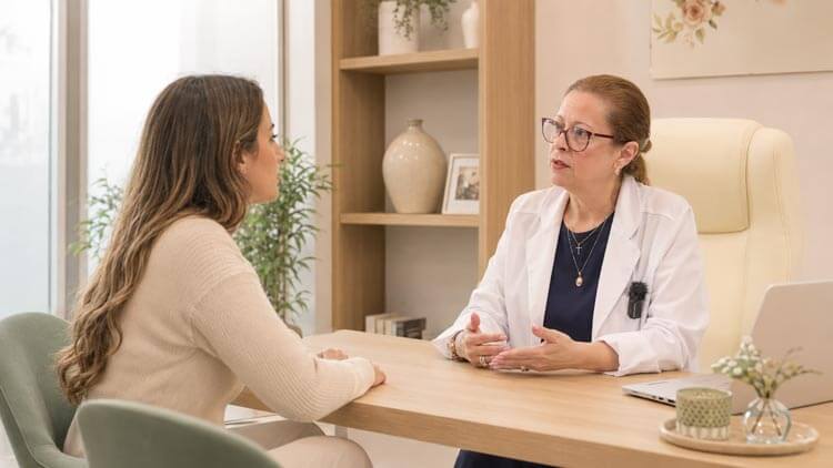 Doctora Grether Pérez con paciente en primera visita de fertilidad